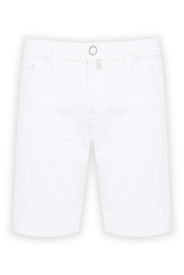 White men's denim shorts with a branded pocket square - photo 1