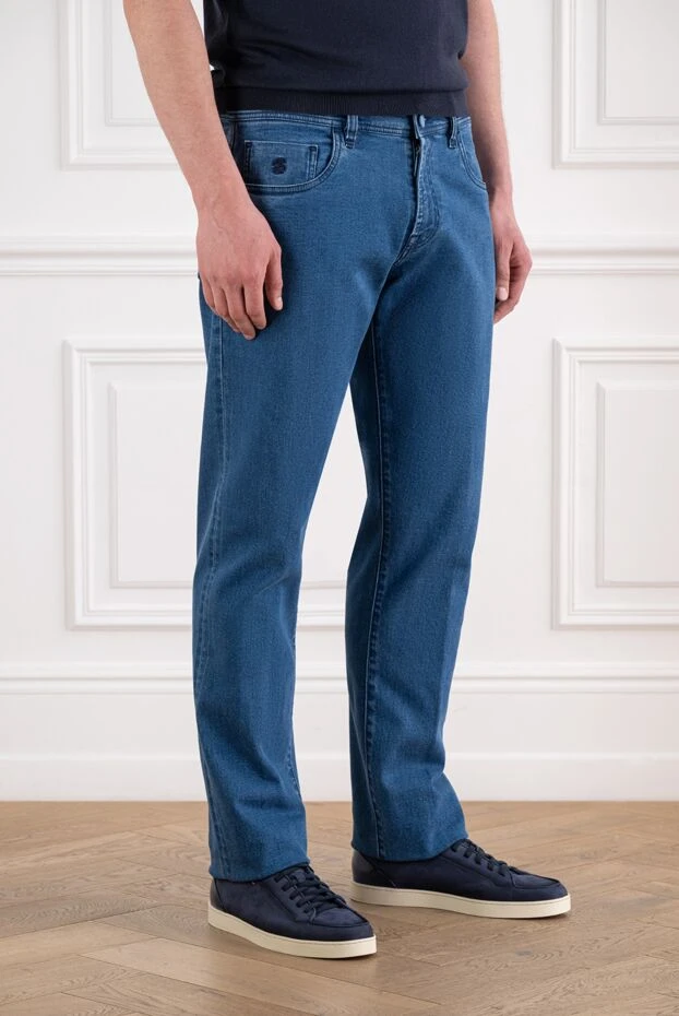 Scissor Scriptor men's straight leg bright blue jeans with embroidery and crocodile patch 194632 - photo 3