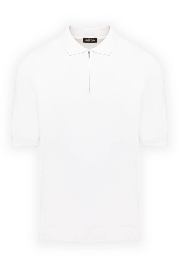 Snow-white cotton and silk jersey polo with a zipper - photo 1