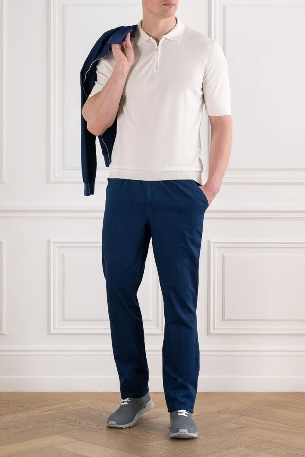 Snow-white cotton and silk jersey polo with a zipper - photo 2