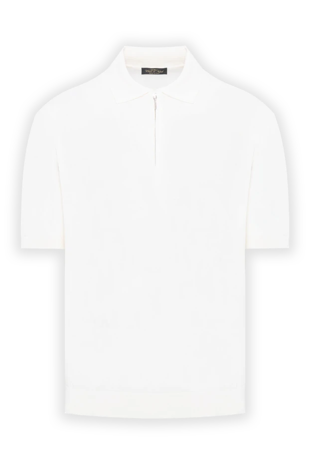 Men's white silk and cotton polo shirt with zip - photo 1