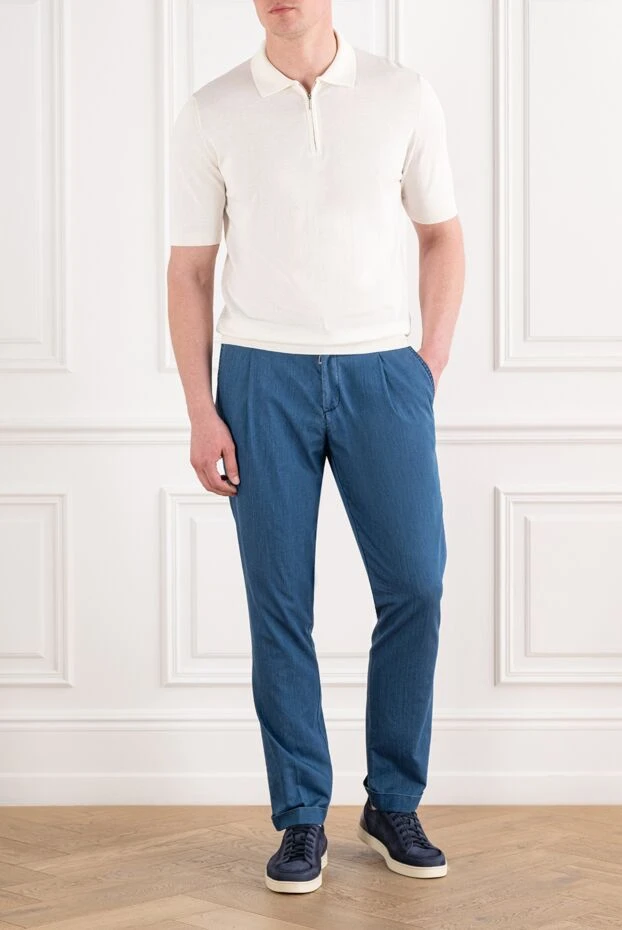 Men's white silk and cotton polo shirt with zip - photo 2