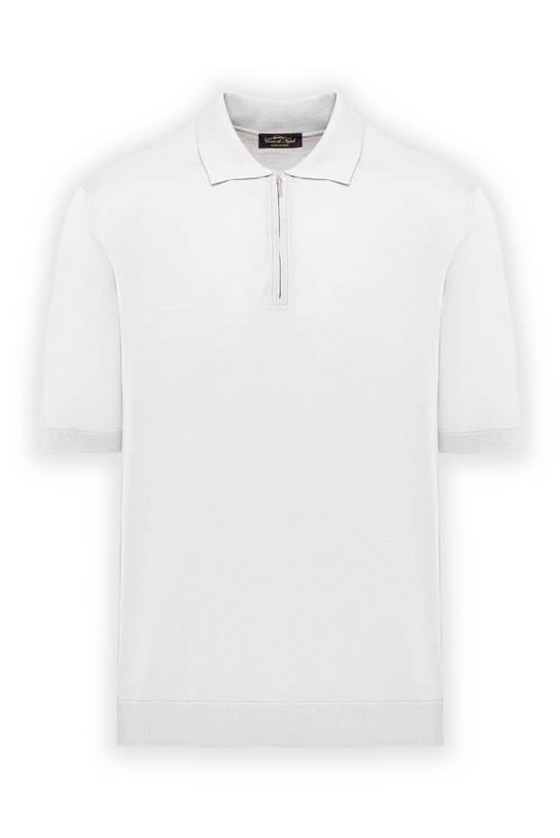 Cesare di Napoli light grey cotton and silk jersey polo with zip 194657 - photo 1