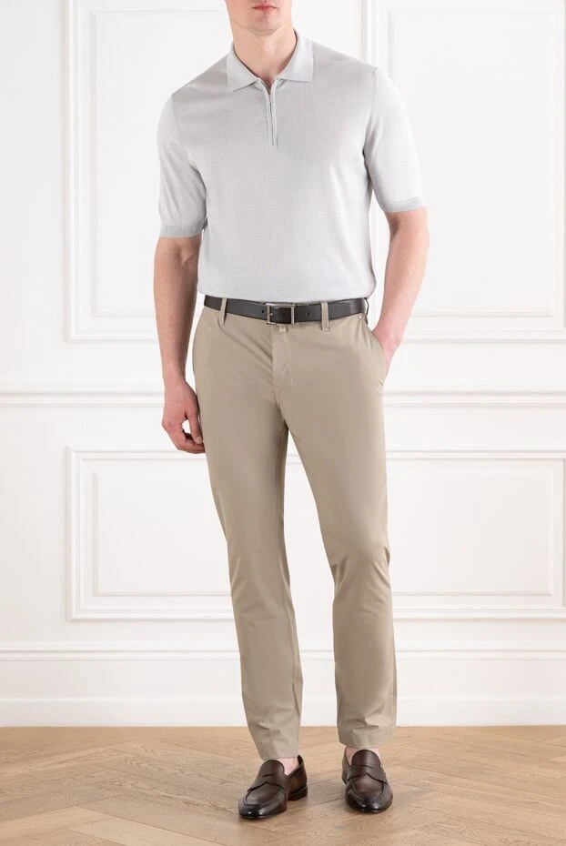 Cesare di Napoli light grey cotton and silk jersey polo with zip 194657 - photo 2