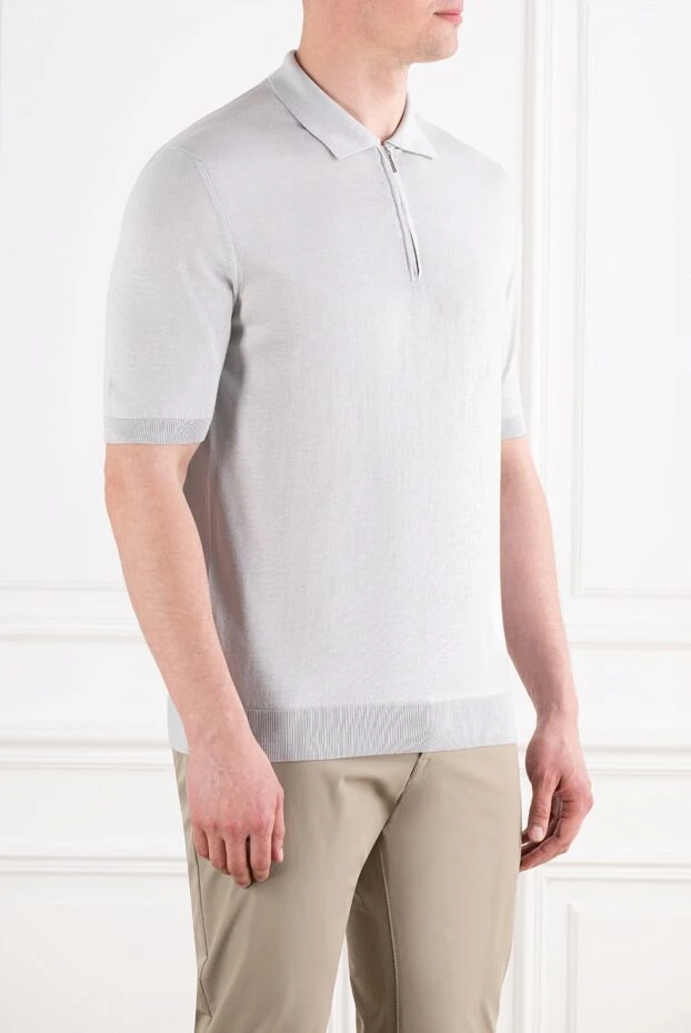 Cesare di Napoli light grey cotton and silk jersey polo with zip 194657 - photo 3