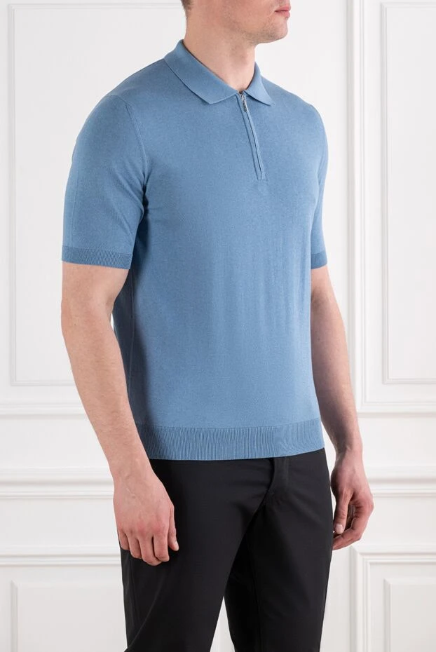 Cesare di Napoli men's light blue knitted polo shirt with a zipper 194658 - photo 3