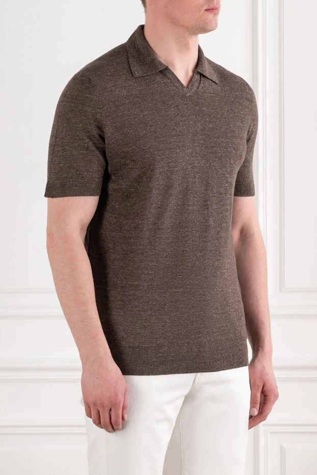 Cesare di Napoli brown melange men's polo shirt made of linen and cotton without fastening 194664 - photo 3
