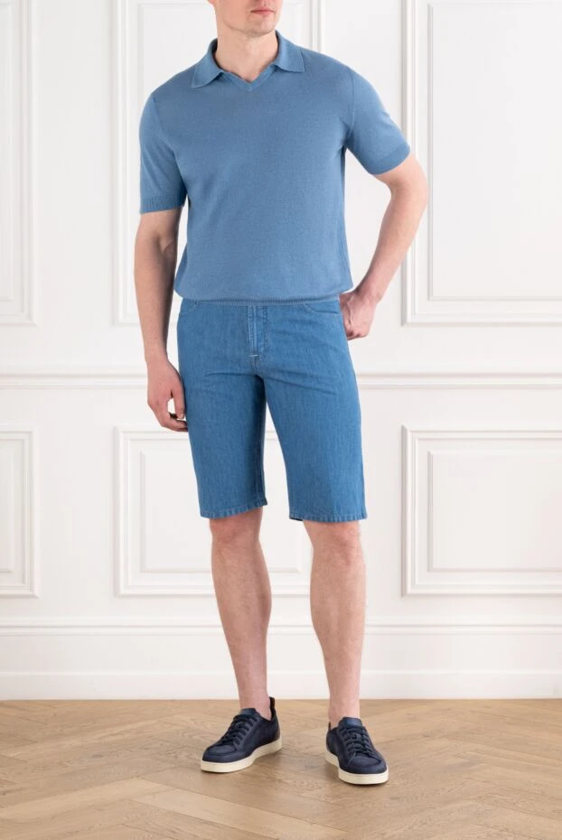 Cesare di Napoli light blue knitted polo shirt with a v-neck 194667 - photo 2