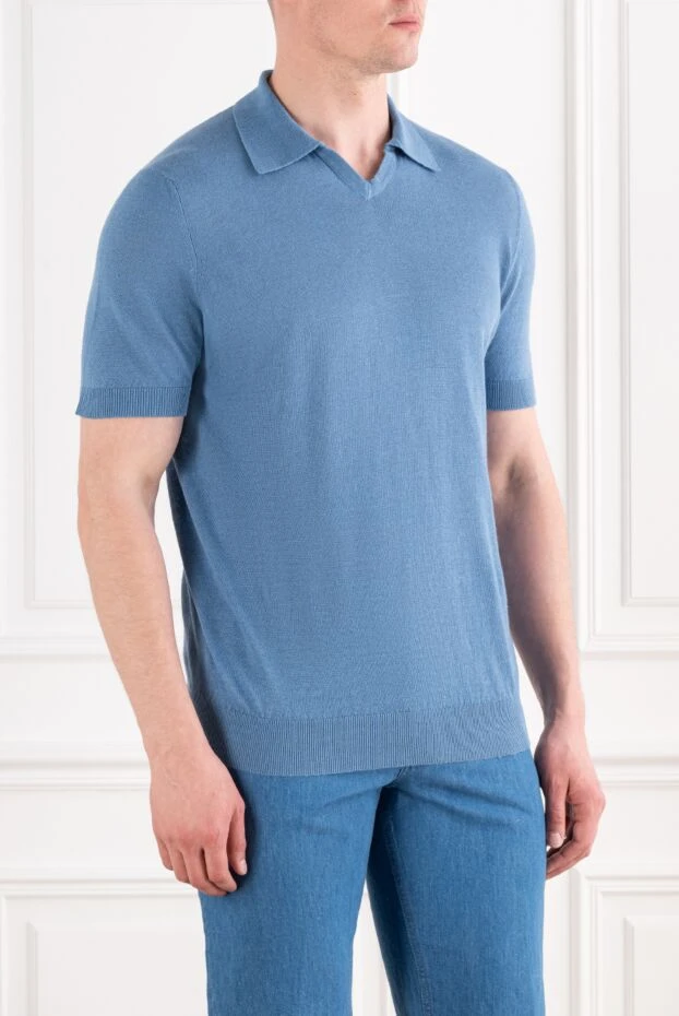 Cesare di Napoli light blue knitted polo shirt with a v-neck 194667 - photo 3