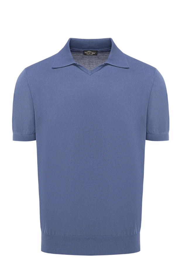 Blue knit polo shirt with a V-neck and no buttons - photo 1