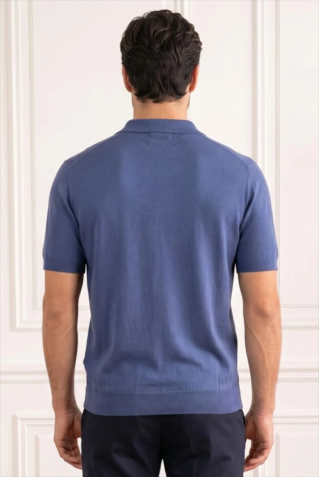 Blue knit polo shirt with a V-neck and no buttons - photo 2