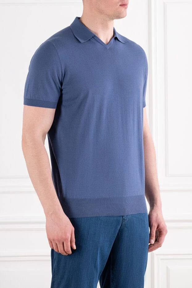 Cesare di Napoli v-тәрізді жағасы бар және түймесіз көк түсті тоқылған поло жейде 194679 - фото 3