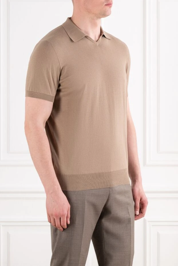 Cesare di Napoli v-тәрізді жағасы бар және түймесіз бежевый түсті тоқылған поло жейдесі 194683 - фото 3