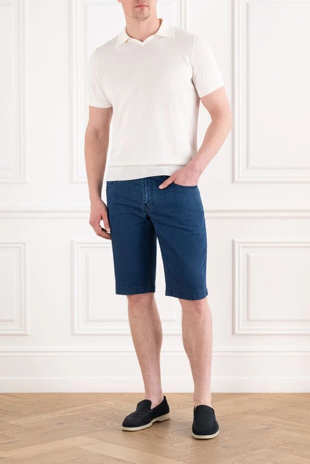 White knitted polo shirt with short sleeves and no fastening - photo 2