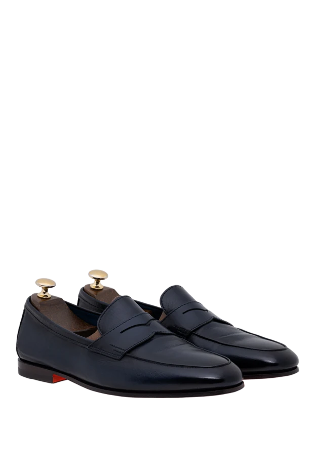 Santoni мужские темно-синие кожаные пенни-лоферы ручной работы 194697 - фото 3