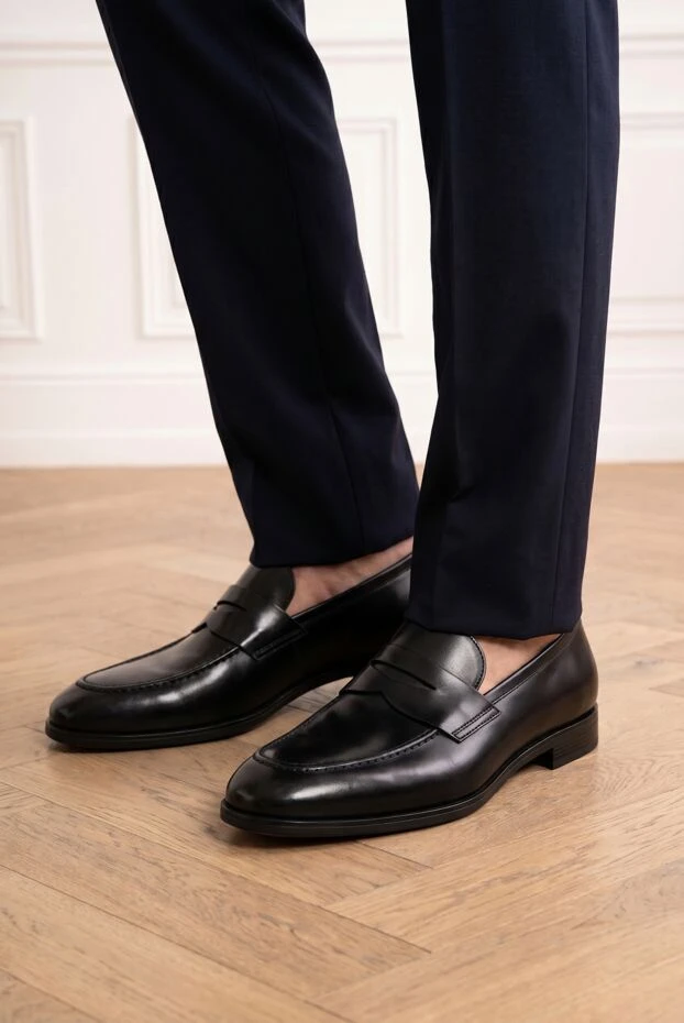 Men's black leather handmade penny loafers - photo 2