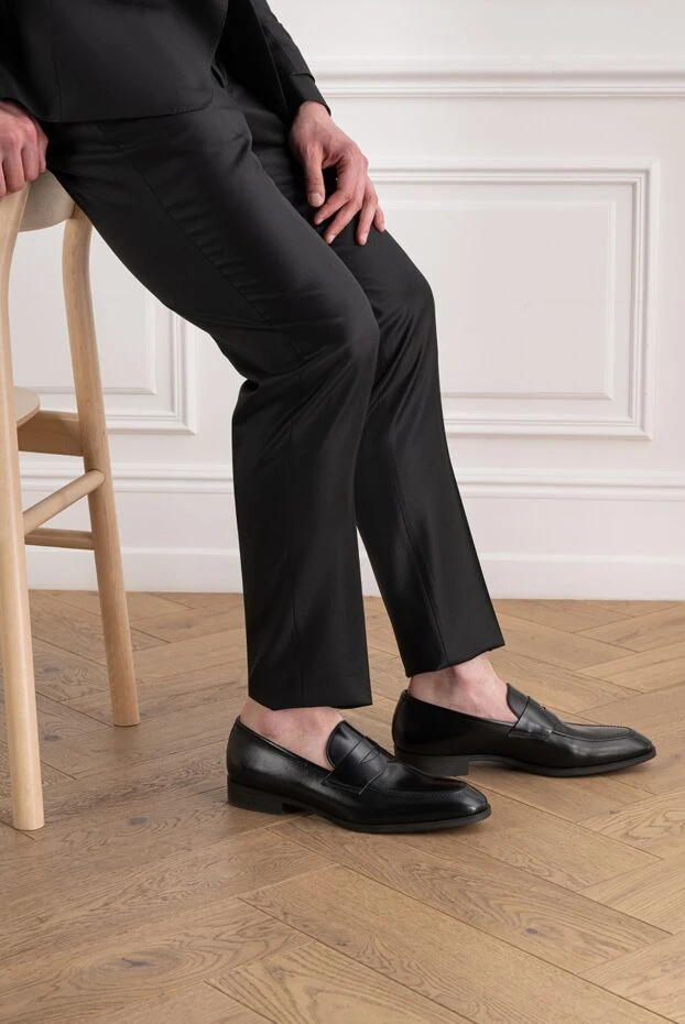 Santoni мужские черные кожаные пенни-лоферы ручной работы 194698 - фото 3