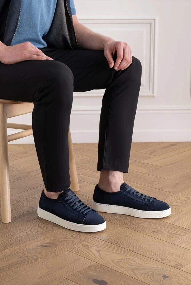 Santoni мужские темно-синие замшевые сникеры в стиле минимализм 194699 - фото 3