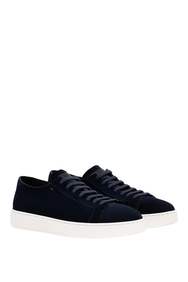 Santoni men's dark blue suede minimalist sneakers 194699 - photo 3