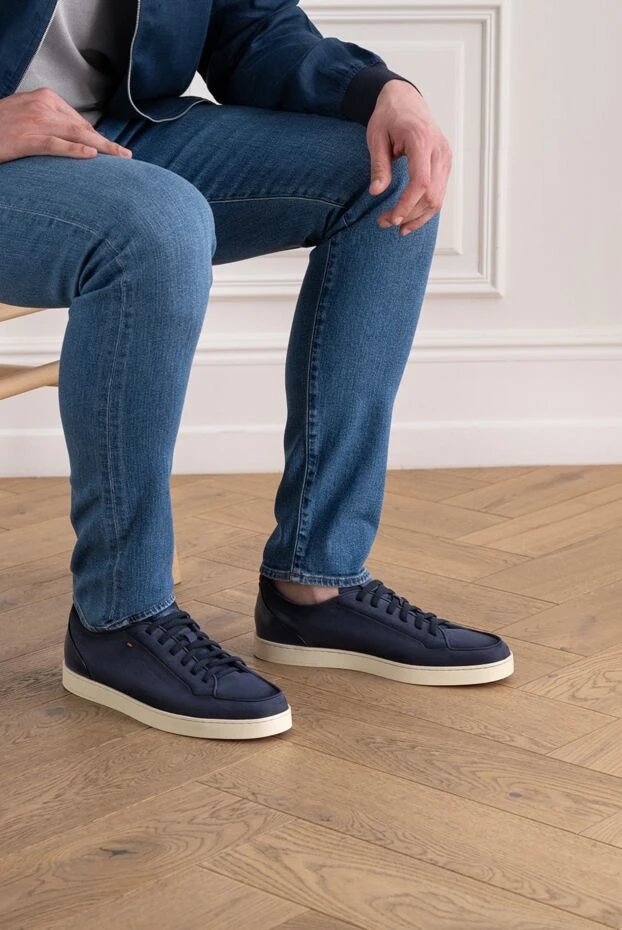 Santoni мужские синие кроссовки monte carlo из премиальной ультрамягкой замши темно-синего цвета 194701 - фото 3