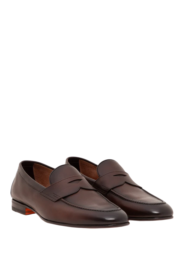 Santoni brown leather penny loafers with gradient dye 194703 - photo 3
