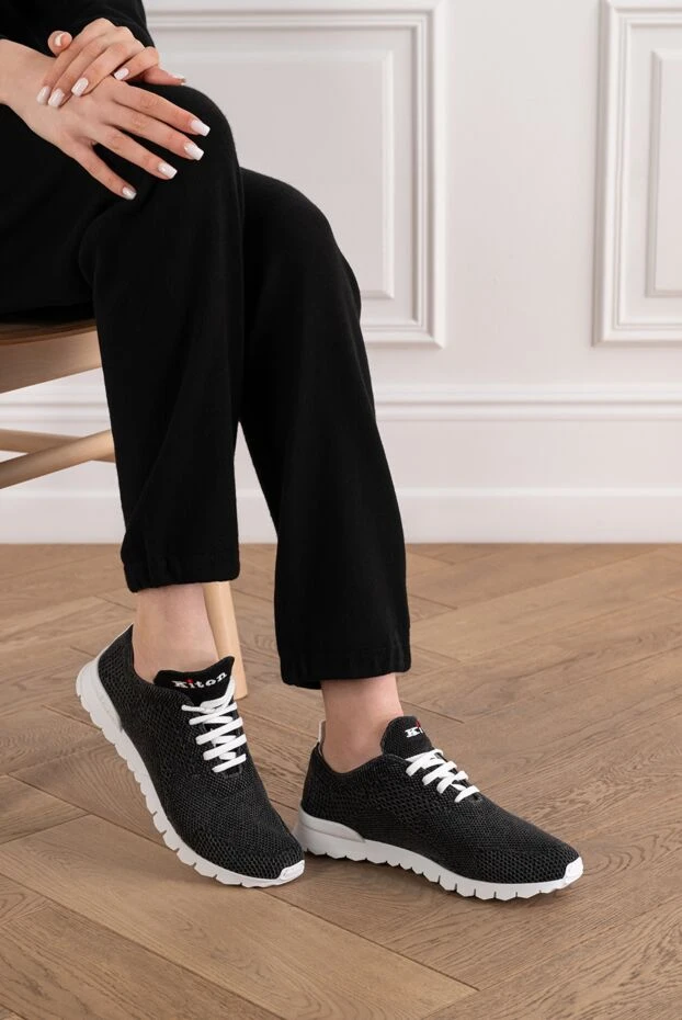 Kiton dark grey sneakers with a contrasting ultra-light sole and snow-white laces 194704 - photo 3