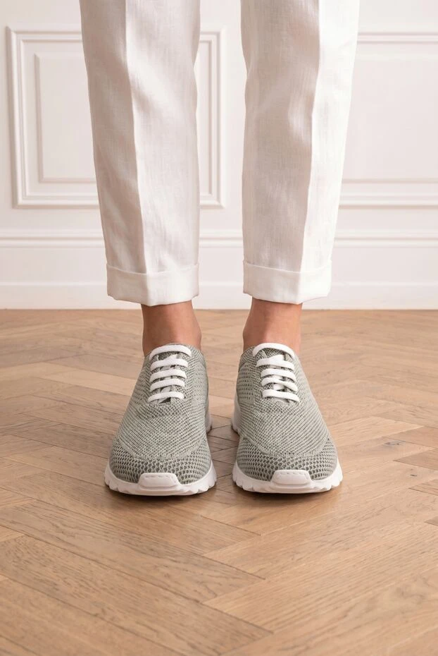 Kiton gray-green sneakers with a contrasting ultra-light sole and snow-white laces 194707 - photo 2