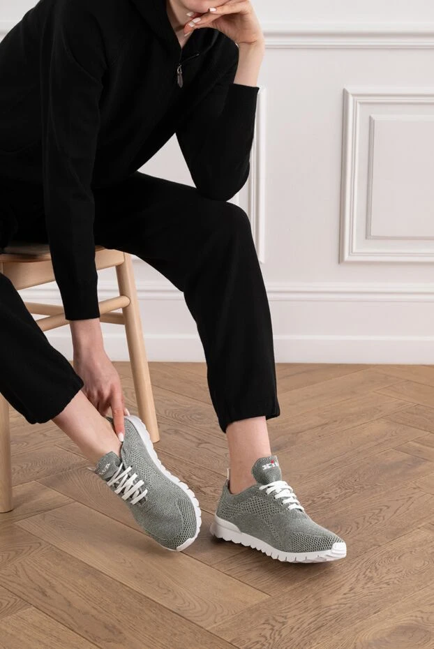 Kiton gray-green sneakers with a contrasting ultra-light sole and snow-white laces 194707 - photo 3