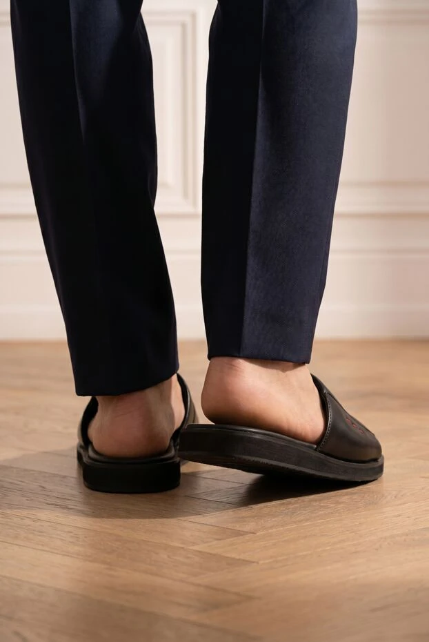Men's black leather handmade flip flops - photo 2