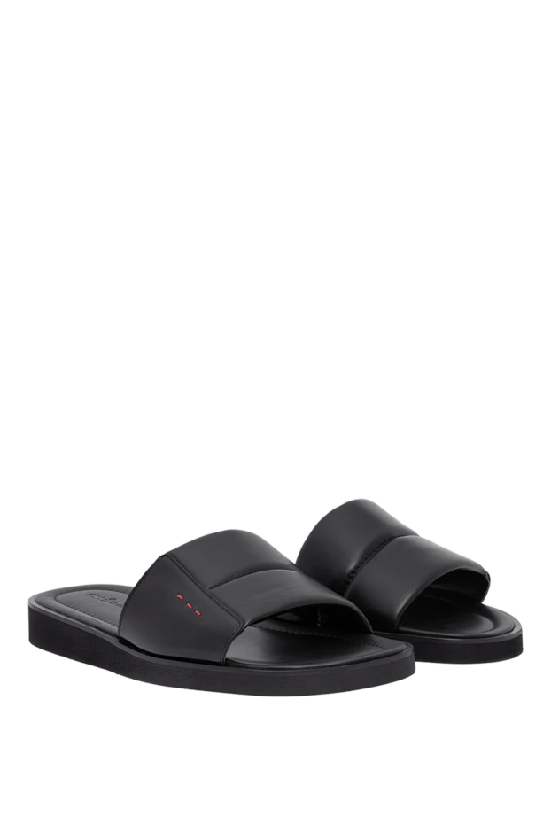 Kiton men's black leather handmade flip flops 194713-48 - photo 3