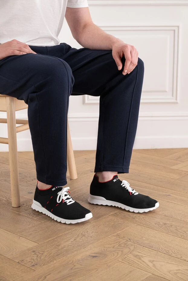 Kiton black textile sneakers with red piping and a white sole 194723 - photo 3