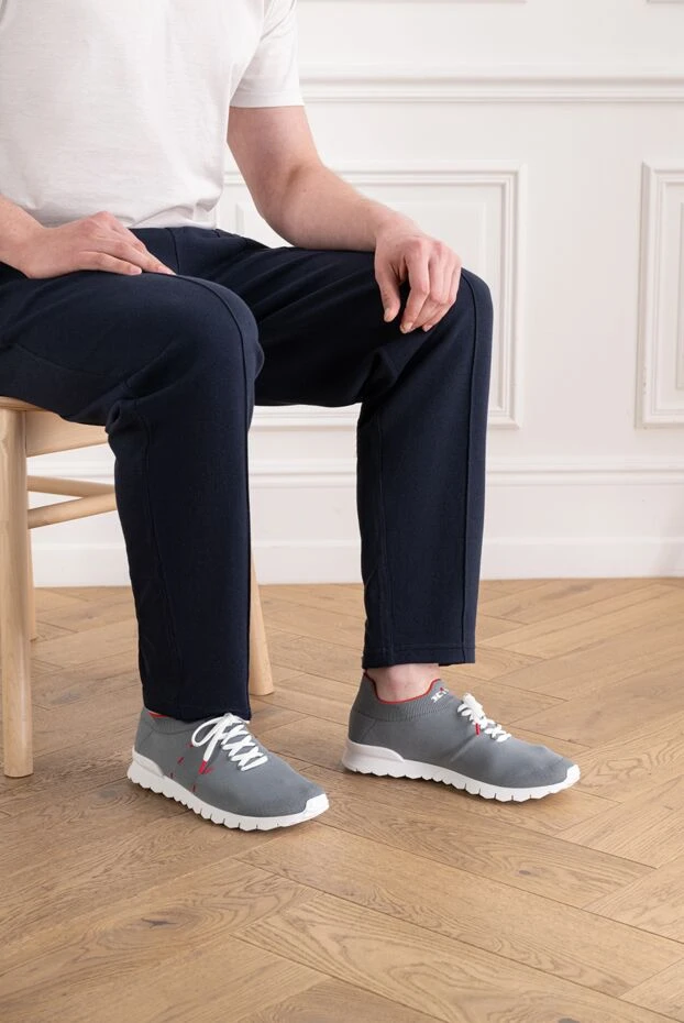 Kiton gray knit sock sneakers with red trim 194724 - photo 2