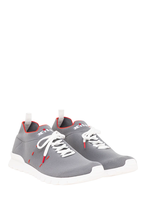 Kiton gray knit sock sneakers with red trim 194724 - photo 3