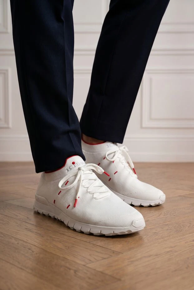 Kiton white textile sock sneakers with red piping and decorative stitching 194725 - photo 2