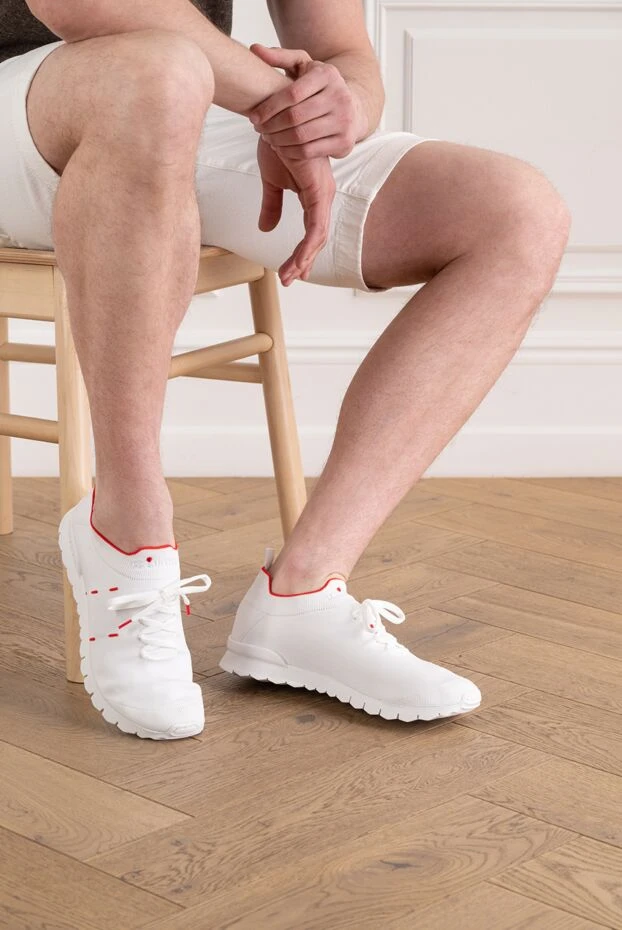 Kiton white textile sock sneakers with red piping and decorative stitching 194725 - photo 3