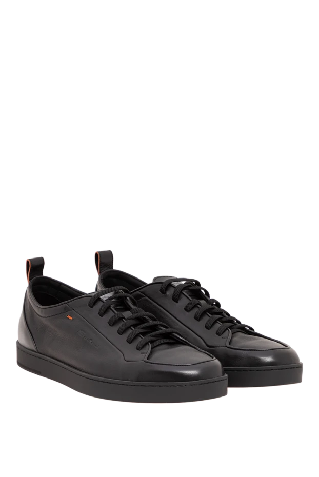 Santoni қызғылт сары тігісі бар қара былғары кроссовкалар 194733 - фото 3
