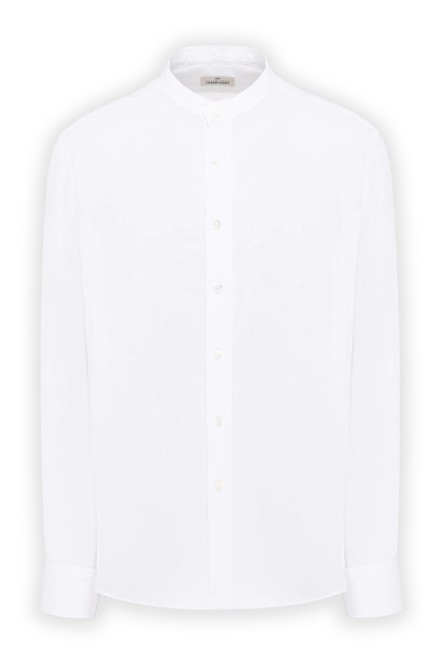 Men's white linen shirt with a stand-up collar - photo 1