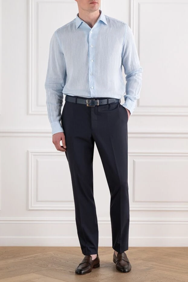 Sky blue linen shirt with a stylish Italian collar - photo 2