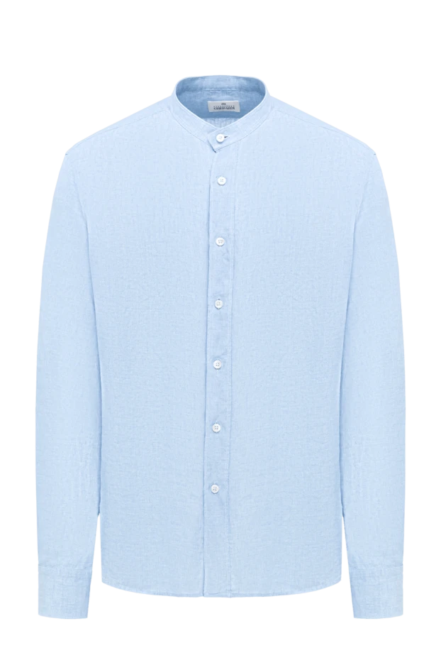 Men's light blue linen shirt with a stand-up collar - photo 1