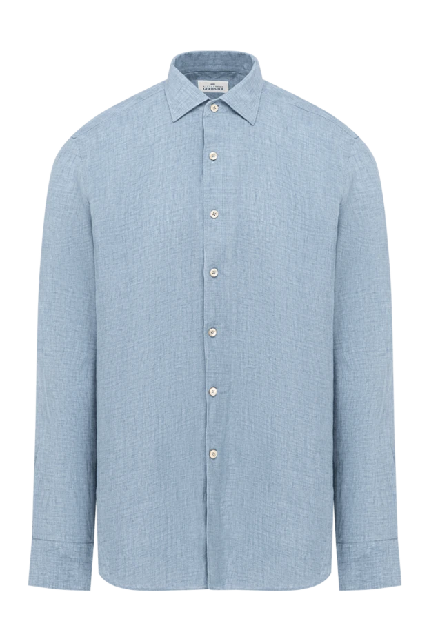 Blue linen shirt with a classic collar and contrasting buttons - photo 1