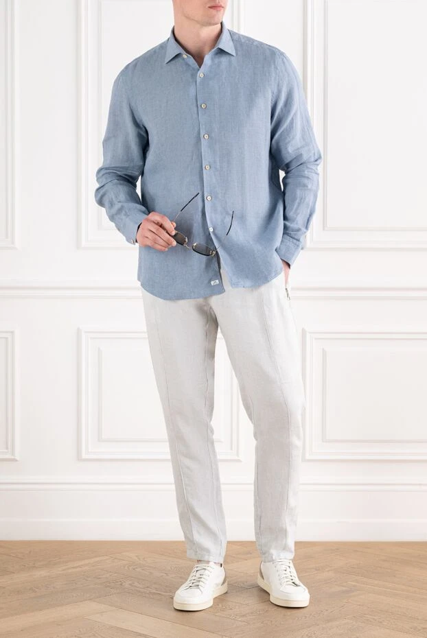 Blue linen shirt with a classic collar and contrasting buttons - photo 2