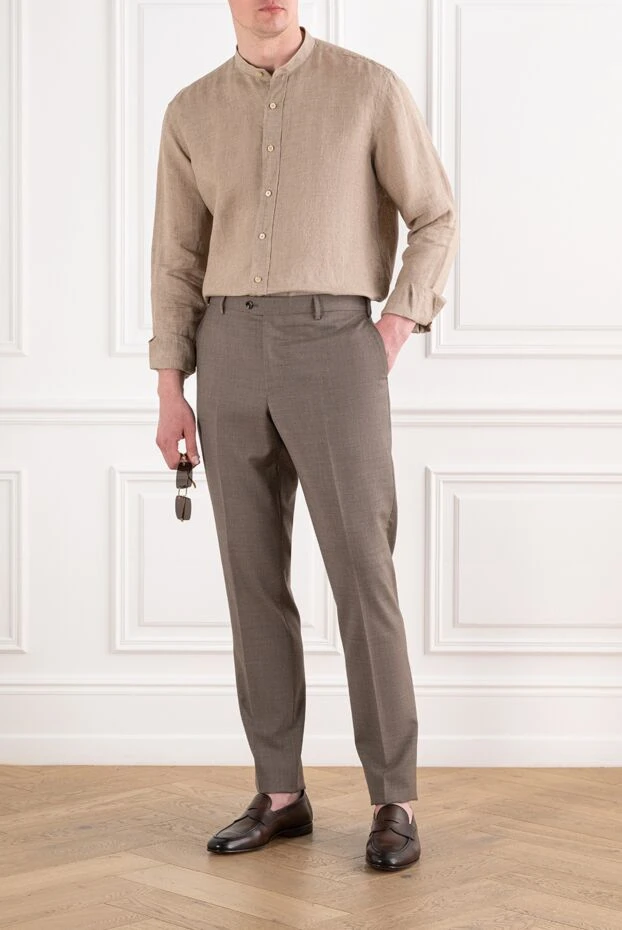 Beige linen shirt with a stand-up collar - photo 2
