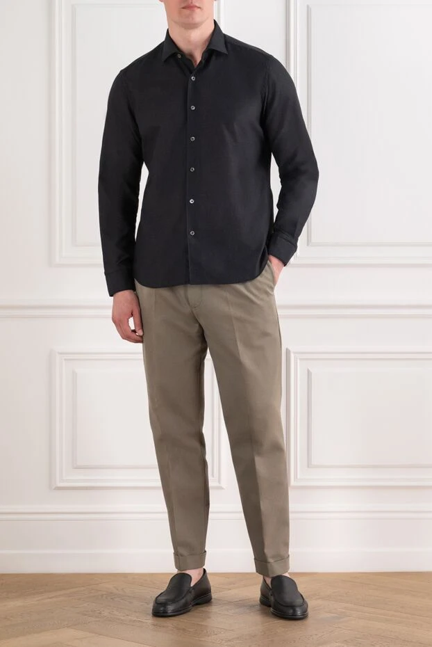 Men's black cotton slim-fit shirt - photo 2