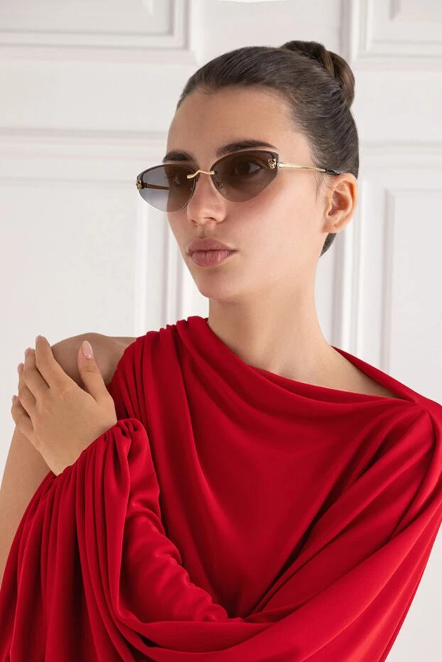 Cartier солнцезащитные очки «кошачий глаз» с миниатюрными золотыми пантерами на линзах 194765 - фото 2