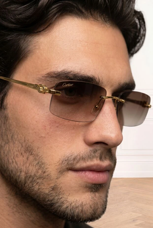 Cartier безободковые прямоугольные солнцезащитные очки с золотистой пантерой 194774 - фото 2
