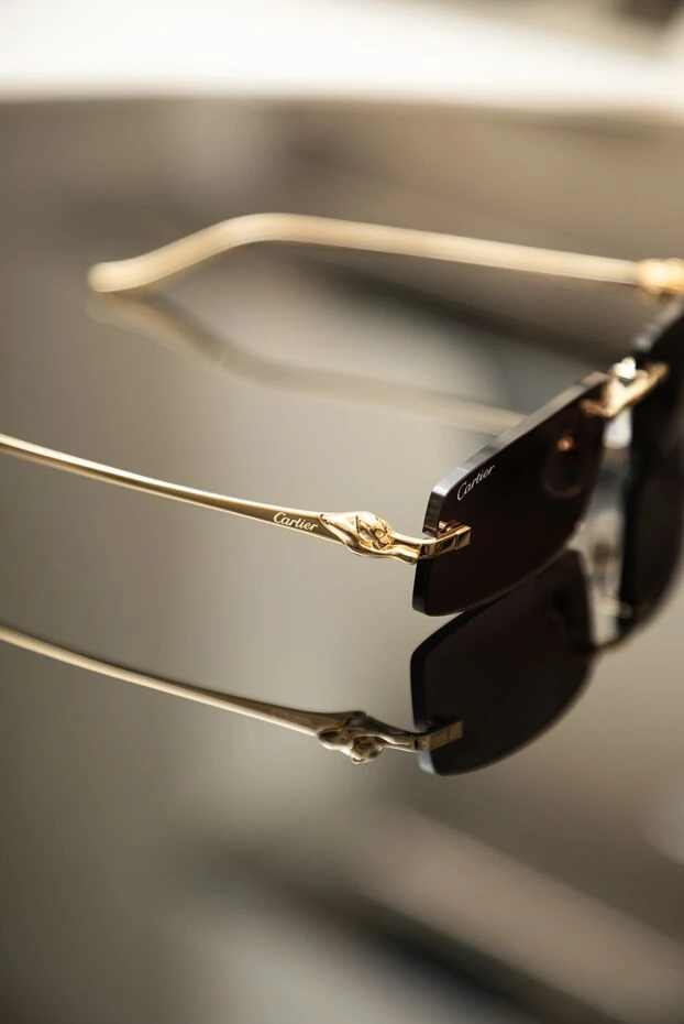 Cartier безободковые солнцезащитные очки с узкими темными стеклами и ювелирным декором panthère 194775 - фото 2