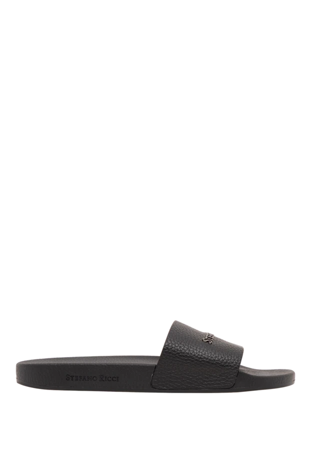 Stefano Ricci black men's grained leather slides with metal logo 194814 - photo 1