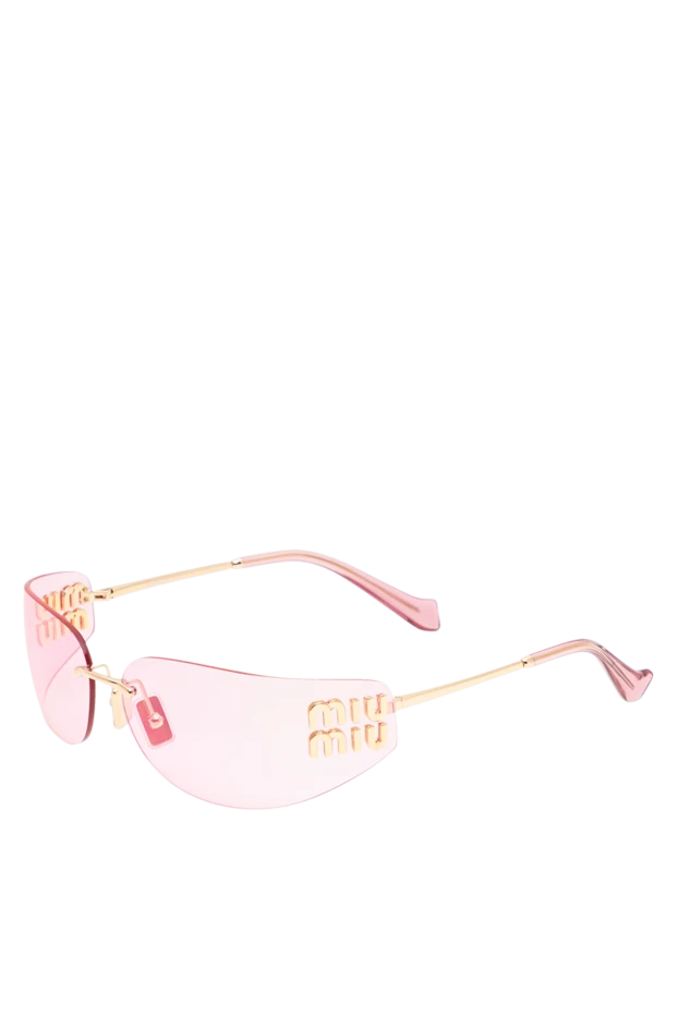 Miu Miu қызғылт линзалары және әсерлі алтын логотипі бар жеңіл, жиексіз күннен қорғайтын көзілдірік 194828 - фото 3