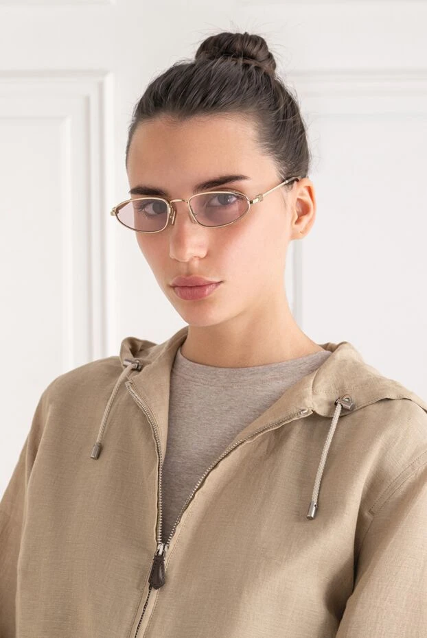 Miu Miu алтын жақтауы және ашық қызғылт линзалары бар ромб тәрізді көзілдірік 194850 - фото 2