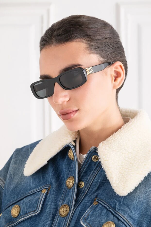 Miu Miu 3d алтын логотипі бар тікбұрышты қара күннен қорғайтын көзілдірік 194862 - фото 2